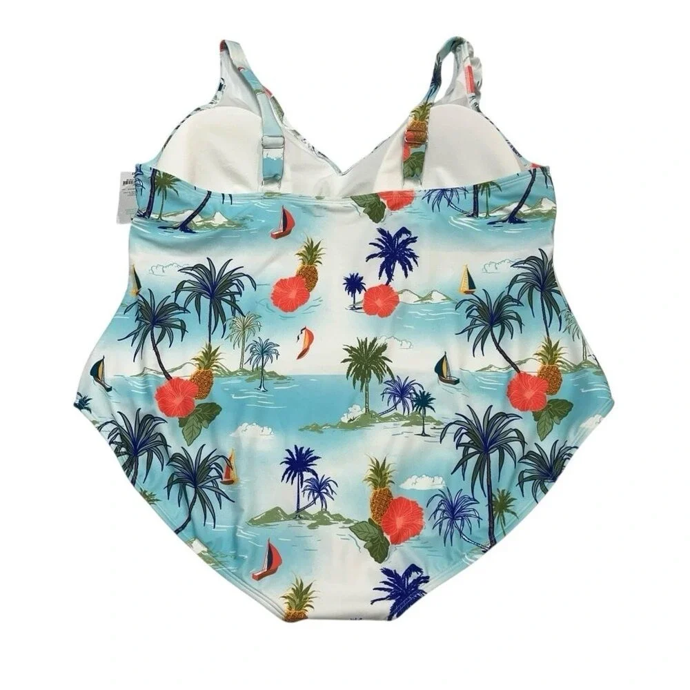 Outdoor‎ Oasis Swimsuit Womens 2X Tropical Island Print 1 Piece Vacation Beach
